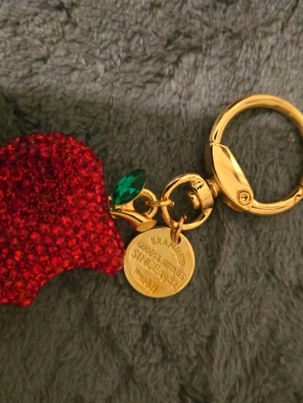 Red Crystal Apple Keychain Bag Charm with Gold-Tone Hardware